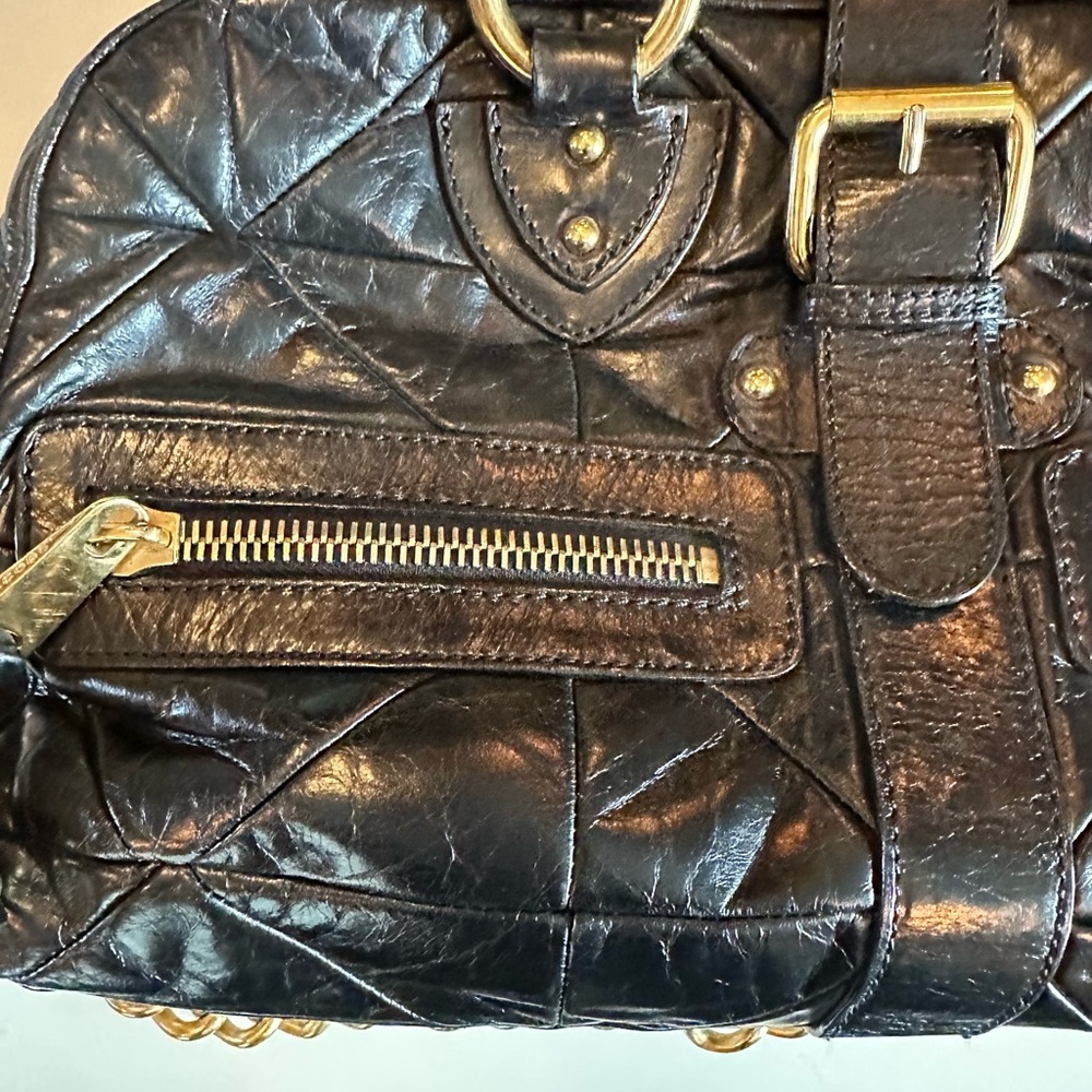 Marc Jacobs Y2K Black Quilted Patchwork Leather Venetia Handbag Gold Chain - Picture 3 of 12